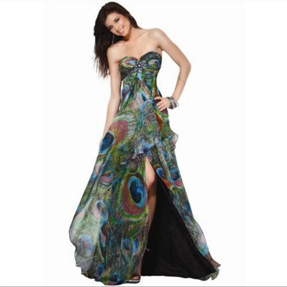 JOVANI peacock prom dress silk chiffon sz. 4